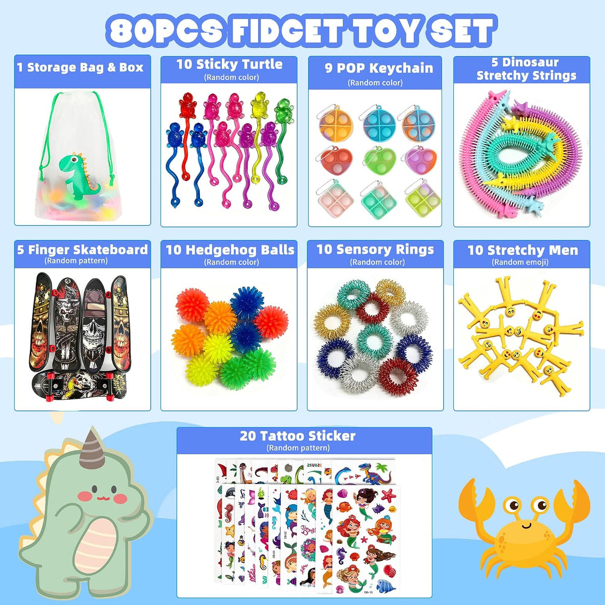 80Pcs Fidget Toys Set for Kids Adults, Stress Relief Sensory Toys