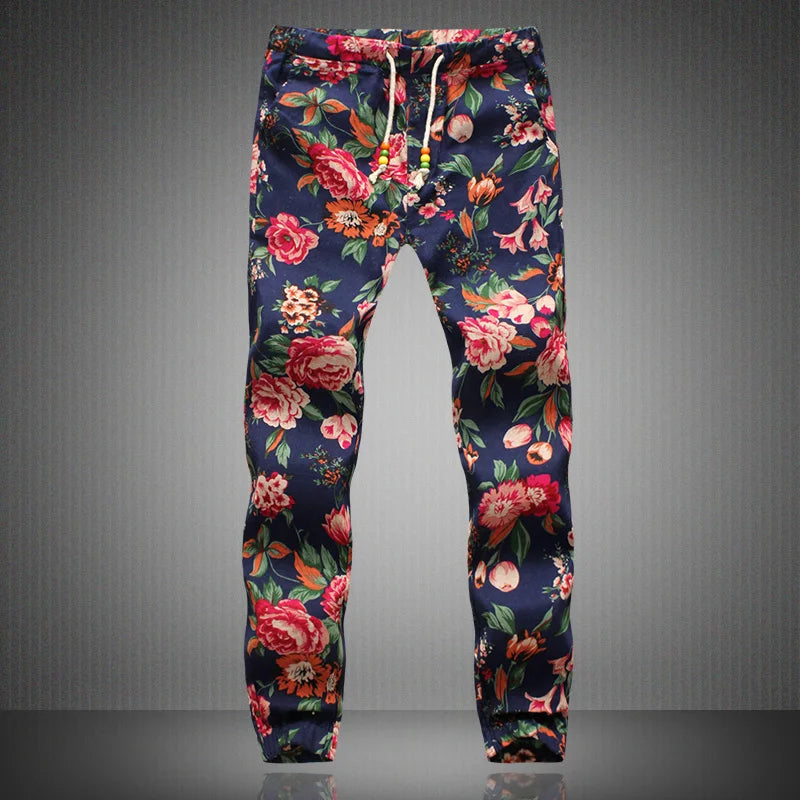 2024 New Fashion Summer Spring Autumn Men Floral Print Joggers Male Casual Summer Pants Mens Sweatpants Linen Pants Men Trouser
