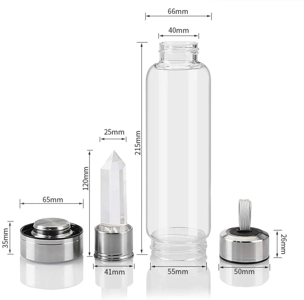 Crystal Water Bottle Gem Water Bottle Crystal Glass Water Energy Bottle Wellness Gem Water Bottle With Removable Natural Center