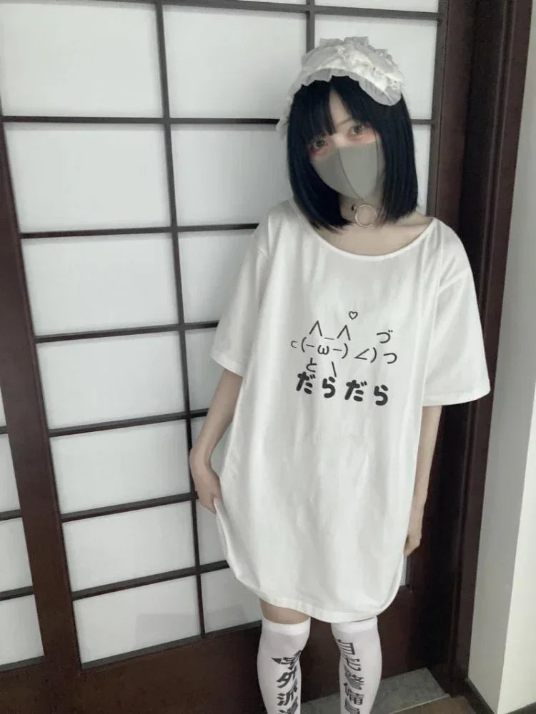2025 Y2k Aesthetic Summer Loose T-shirt Women Casual O Neck Japanese Cartoon Tops Cute Short Sleeve Kawaii Sweet Harajuku Tees