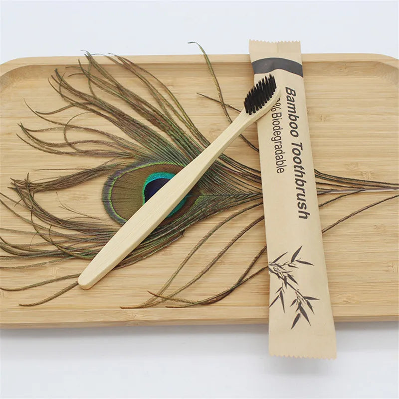 50/100Pcs Customisable Logo Soft Bristle Bamboo Toothbrush Eco Friendly Wood Tooth Brushes Traveling Teeth Care Tools for Adults