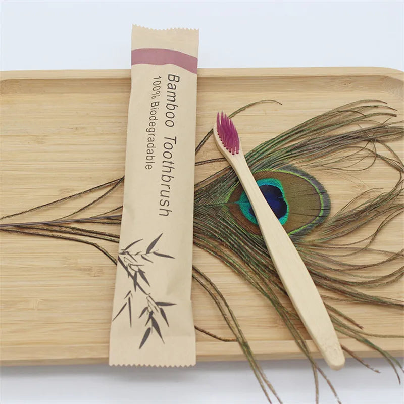 50/100Pcs Customisable Logo Soft Bristle Bamboo Toothbrush Eco Friendly Wood Tooth Brushes Traveling Teeth Care Tools for Adults