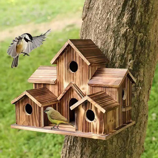 A Garden Full of Song – Handcrafted Wooden Birdhouse with 6-Room Haven for Feathered Guests