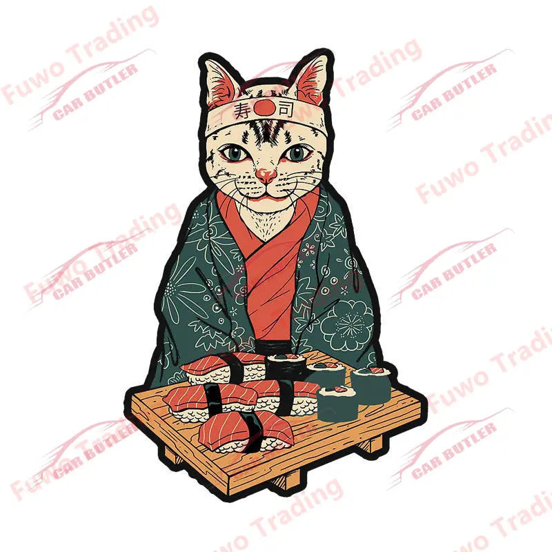 Japanese Samurai Cat Car Sticker Neko Kitty Decal Simple Fashion Caravan Window Motorcycle Bumper Trunk Laptop Decor Waterproof