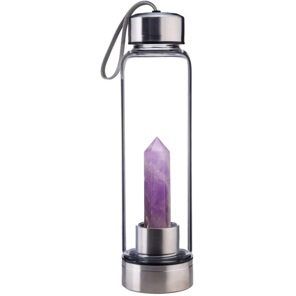 Crystal Water Bottle Gem Water Bottle Crystal Glass Water Energy Bottle Wellness Gem Water Bottle With Removable Natural Center
