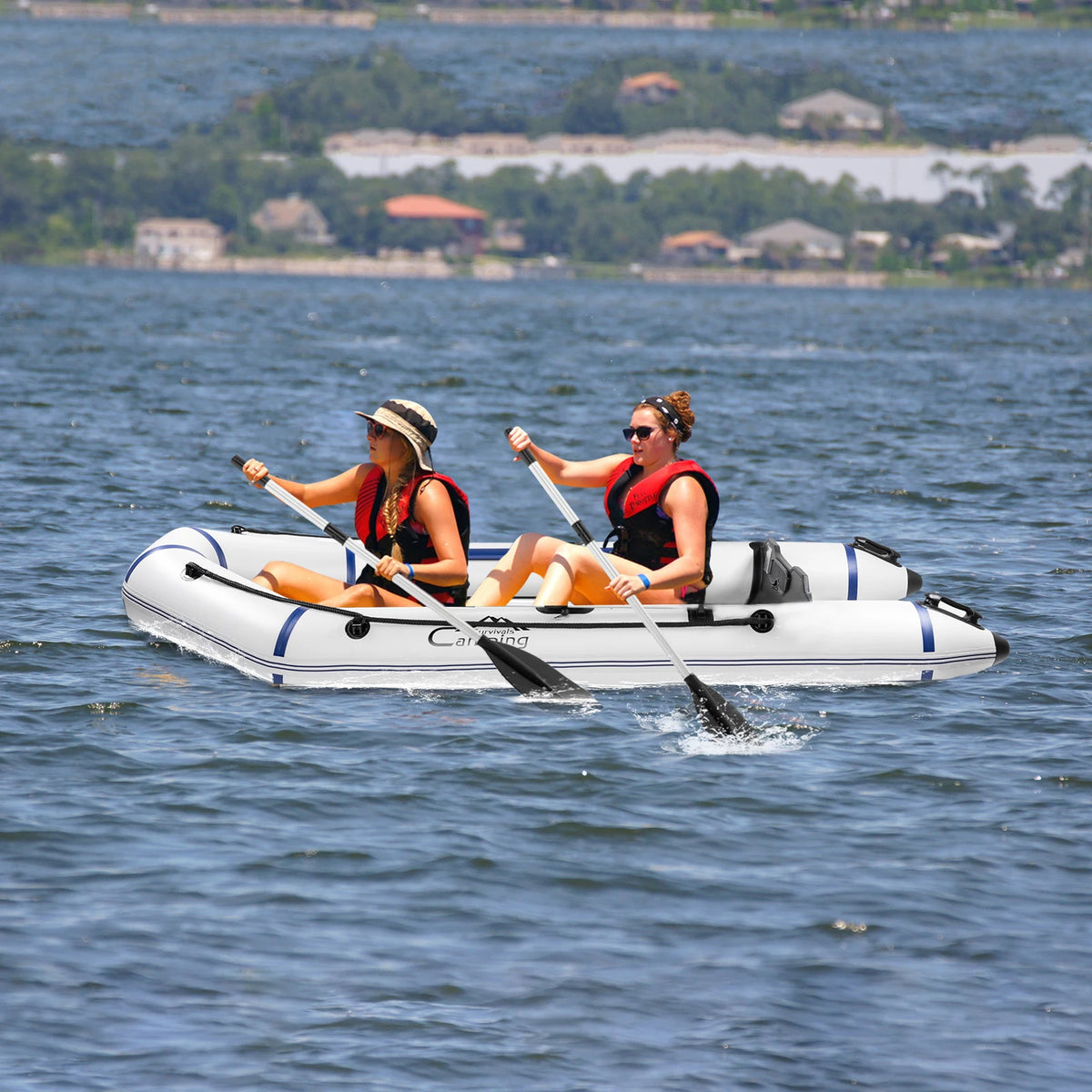 10ft Inflatable Kayak – 330kg Heavy Duty PVC Raft with 2 Air Chambers, Hard Deck & Paddle Locks, for Fishing, Camping, Lake, River, Coastal – Includes Pump, Oars, Carry Bag(Not supported in remote areas)