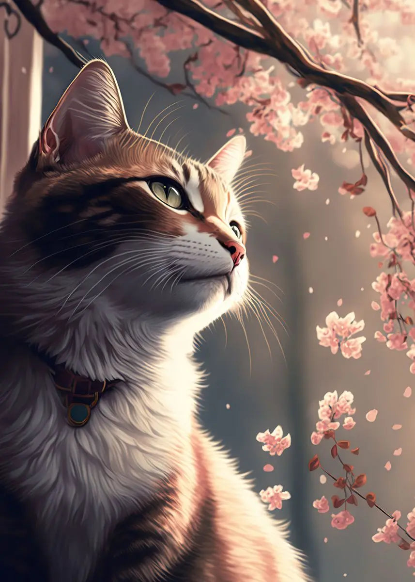 AB Fairy Dust Diamond Painting Cats Cherry Blossom Wall Art Animals Japan Style Abstract Art Lovely Cats Pictures Kid Room Decor