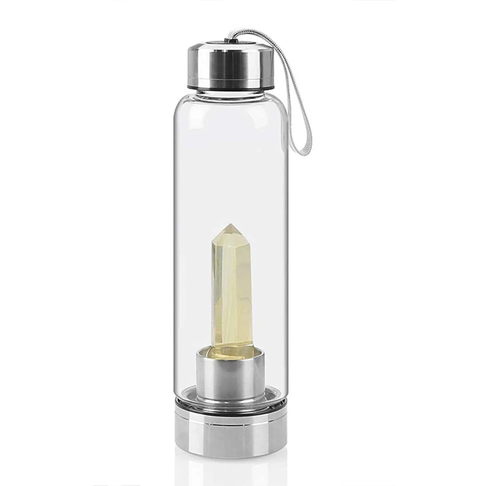 Crystal Water Bottle Gem Water Bottle Crystal Glass Water Energy Bottle Wellness Gem Water Bottle With Removable Natural Center