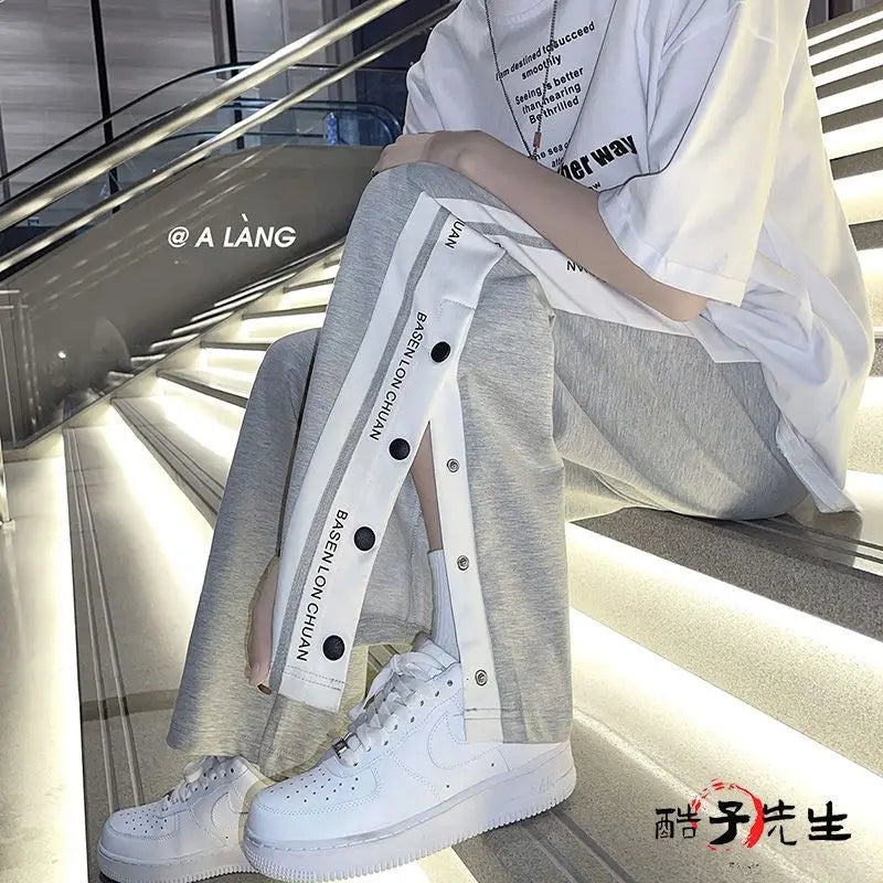 Harajuku Wide leg Sweatpants Oversize Men Streetwear Side Button Baggy Pants Casual Sport Split Basketball Women Track Trousers