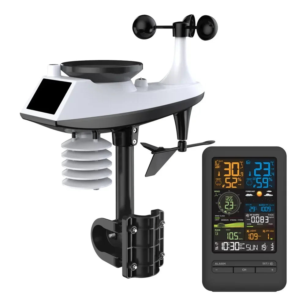 WiFi Smart Weather Station Smart Home Digital Thermometer with Sensor  Temperature Humidity Date Light Index Air Quality Monitor