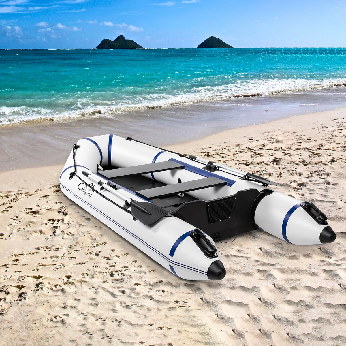 10ft Inflatable Kayak – 330kg Heavy Duty PVC Raft with 2 Air Chambers, Hard Deck & Paddle Locks, for Fishing, Camping, Lake, River, Coastal – Includes Pump, Oars, Carry Bag(Not supported in remote areas)