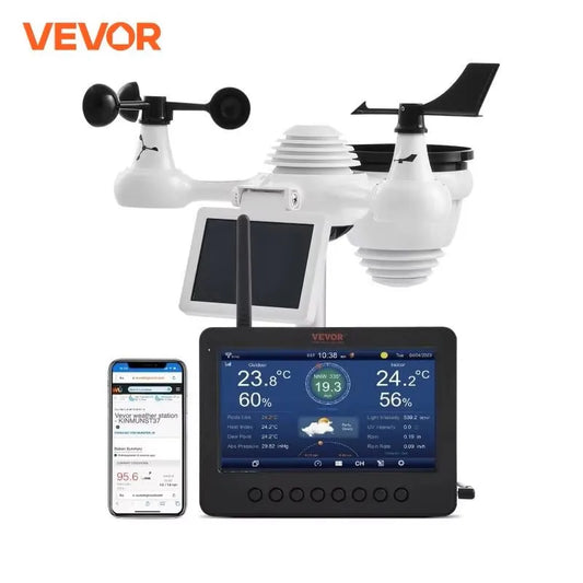 VEVOR 7-in-1 Wireless Weather Station with Wi-Fi, 7" TFT Colorful Display & Solar-Powered Sensor for Indoor & Outdoor Monitoring