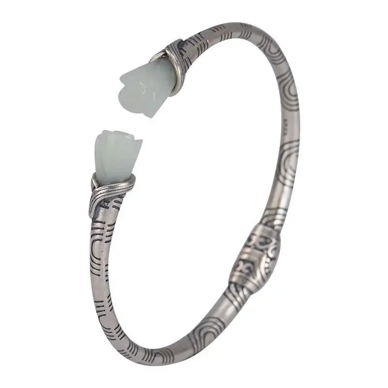 Creative Design Natural Hetian White Chalcedony Magnolia Charm Bracelet Chinese Style Retro Ethnic Style Chinese Ladies Jewelry