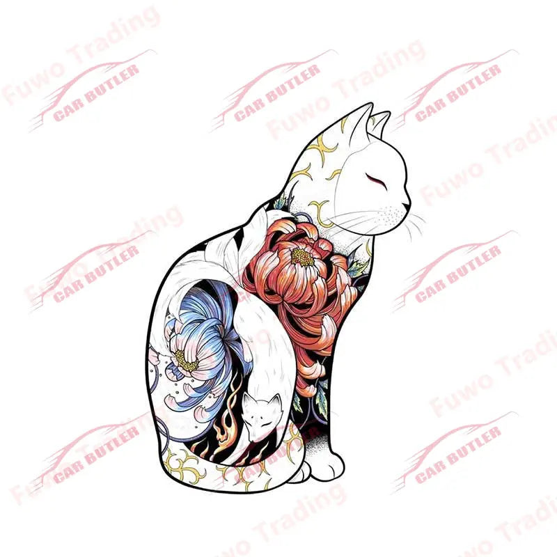 Japanese Samurai Cat Car Sticker Neko Kitty Decal Simple Fashion Caravan Window Motorcycle Bumper Trunk Laptop Decor Waterproof