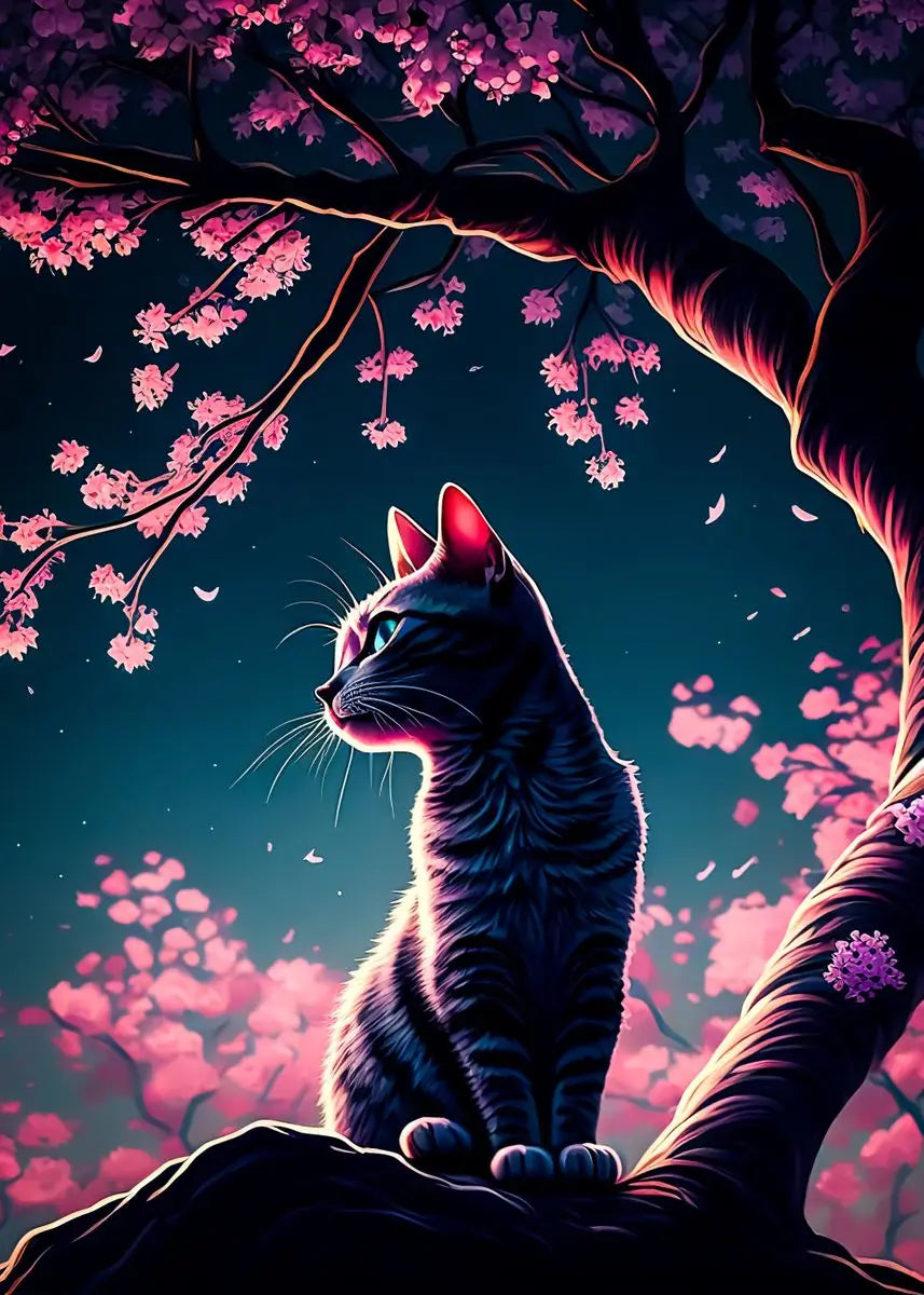 AB Fairy Dust Diamond Painting Cats Cherry Blossom Wall Art Animals Japan Style Abstract Art Lovely Cats Pictures Kid Room Decor