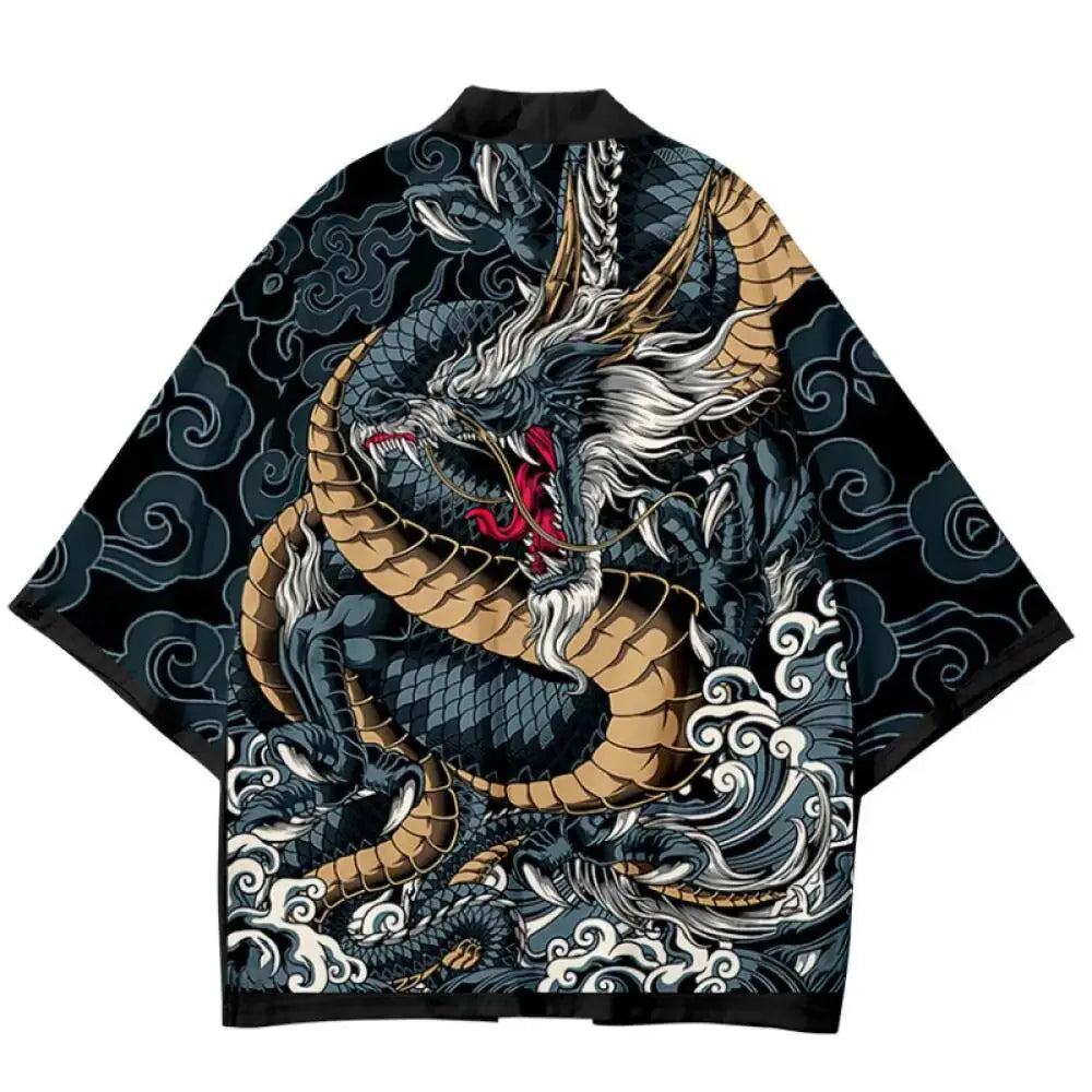 Summer Demon Snake Print Cardigan Men's Chinese Dragon Pattern Japanese Kimono Plus Size Asian Traditional Costume Cosplay Coat