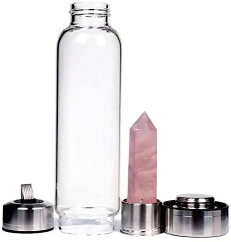 Crystal Water Bottle Gem Water Bottle Crystal Glass Water Energy Bottle Wellness Gem Water Bottle With Removable Natural Center
