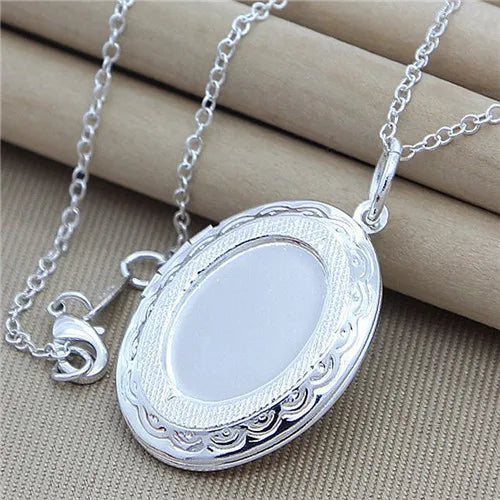 Silver Chain Necklace 925 Silver jewelry Round Photo Locket Pendant Necklace Charms Necklaces Snake Chain N313