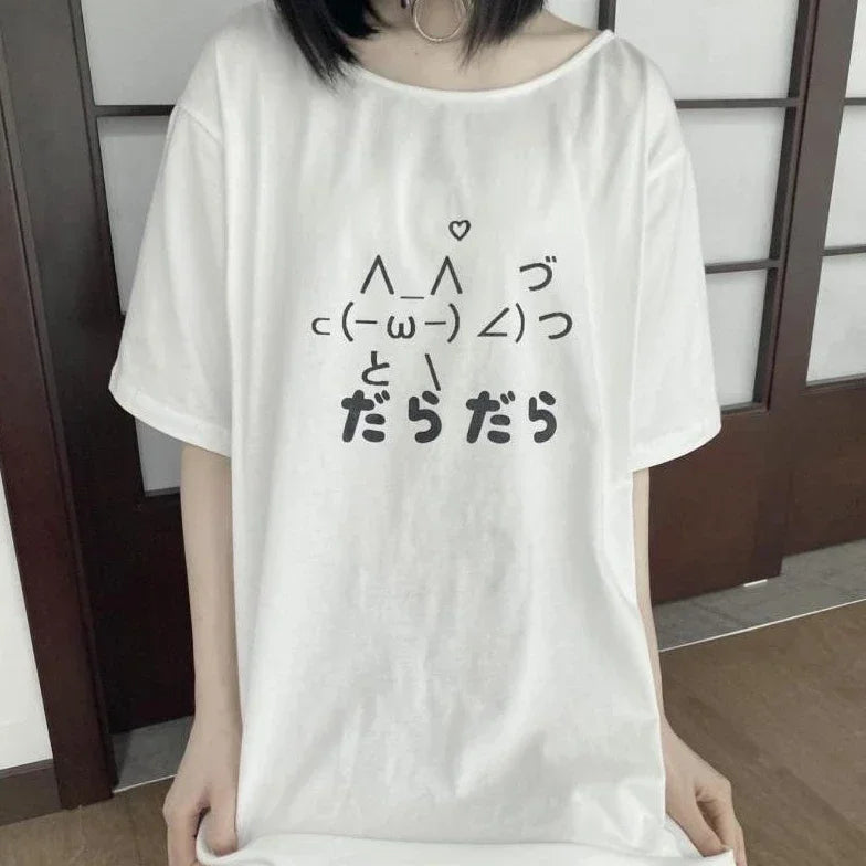 2025 Y2k Aesthetic Summer Loose T-shirt Women Casual O Neck Japanese Cartoon Tops Cute Short Sleeve Kawaii Sweet Harajuku Tees