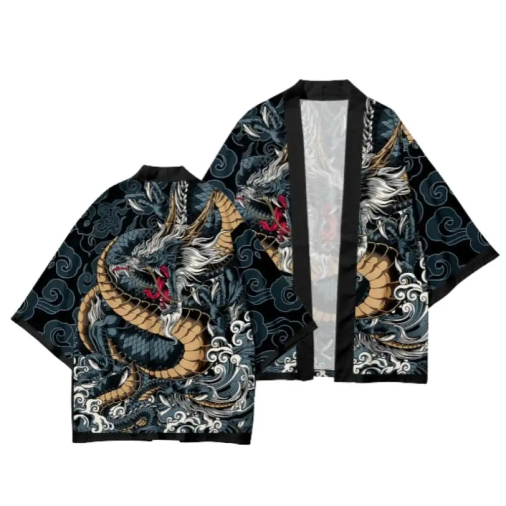 Summer Demon Snake Print Cardigan Men's Chinese Dragon Pattern Japanese Kimono Plus Size Asian Traditional Costume Cosplay Coat