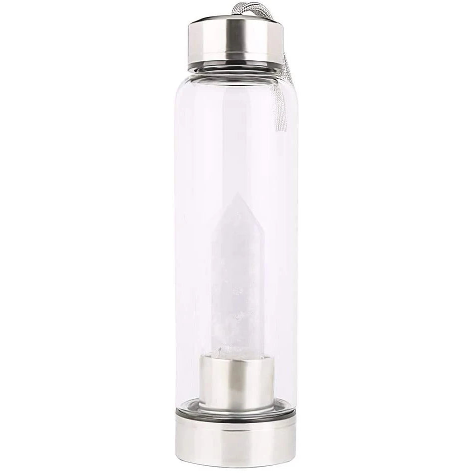 Crystal Water Bottle Gem Water Bottle Crystal Glass Water Energy Bottle Wellness Gem Water Bottle With Removable Natural Center