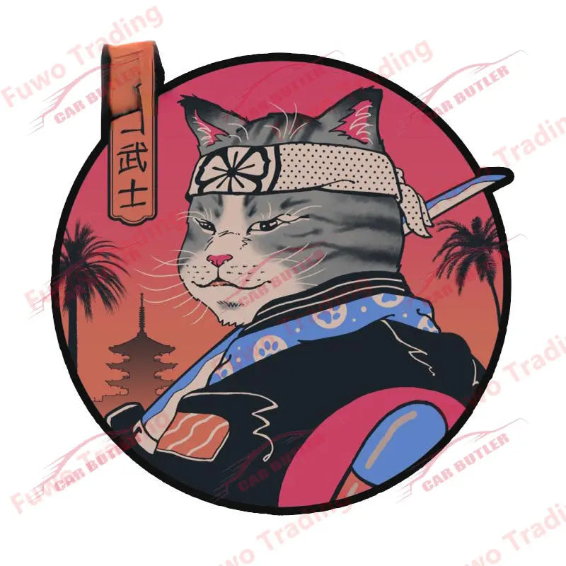 Japanese Samurai Cat Car Sticker Neko Kitty Decal Simple Fashion Caravan Window Motorcycle Bumper Trunk Laptop Decor Waterproof