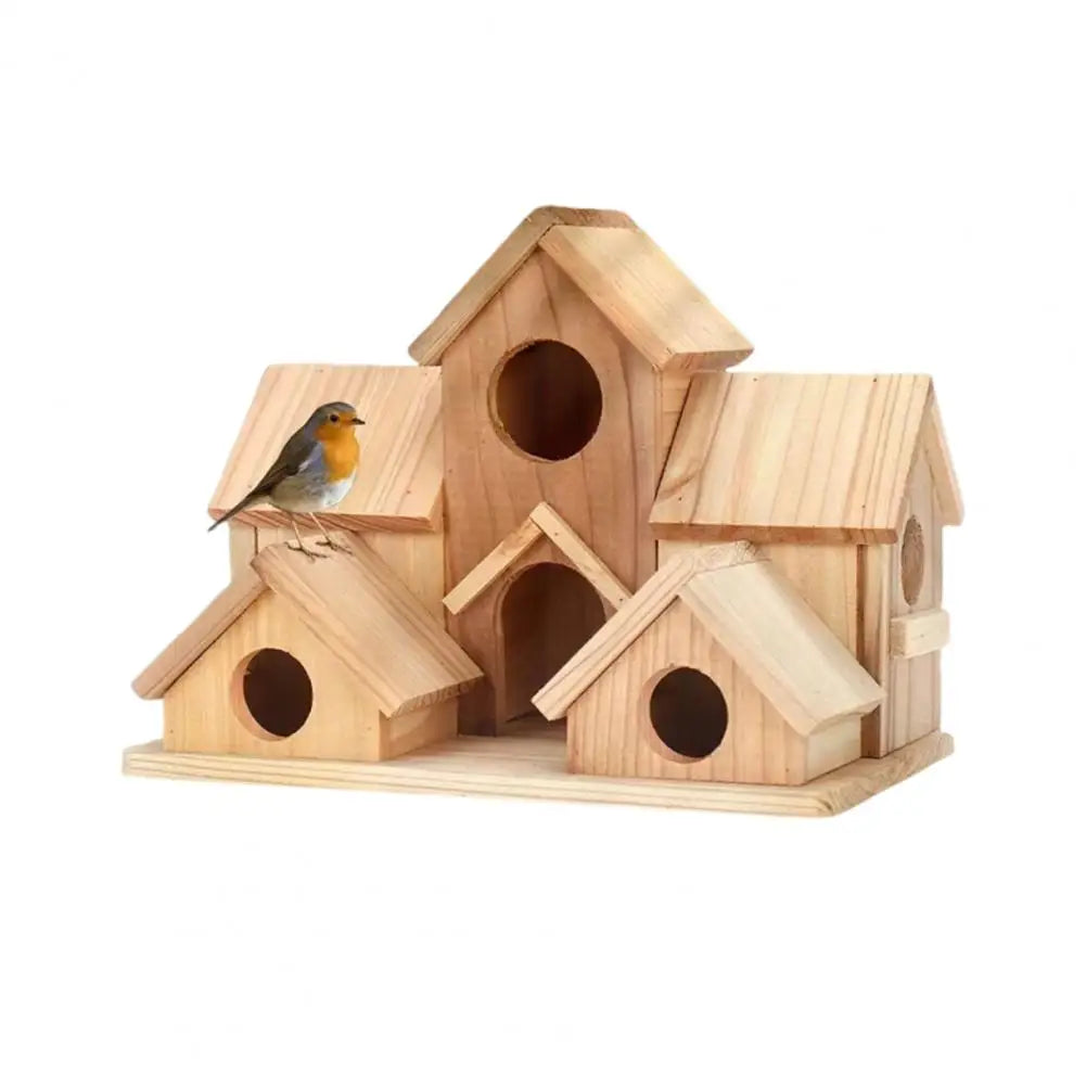A Garden Full of Song – Handcrafted Wooden Birdhouse with 6-Room Haven for Feathered Guests