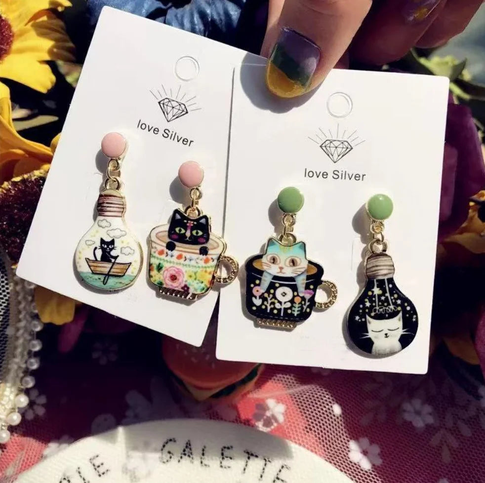 Poured to Purrfection – Sweet Cup Cat Earrings That Stir Joy with Every Swing