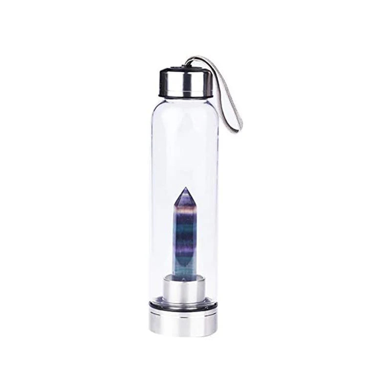 Crystal Water Bottle Gem Water Bottle Crystal Glass Water Energy Bottle Wellness Gem Water Bottle With Removable Natural Center