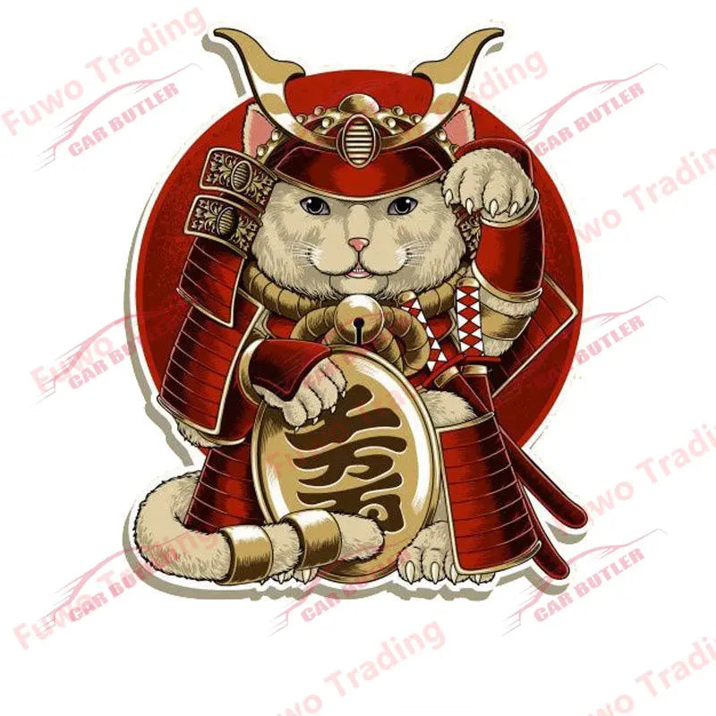 Japanese Samurai Cat Car Sticker Neko Kitty Decal Simple Fashion Caravan Window Motorcycle Bumper Trunk Laptop Decor Waterproof