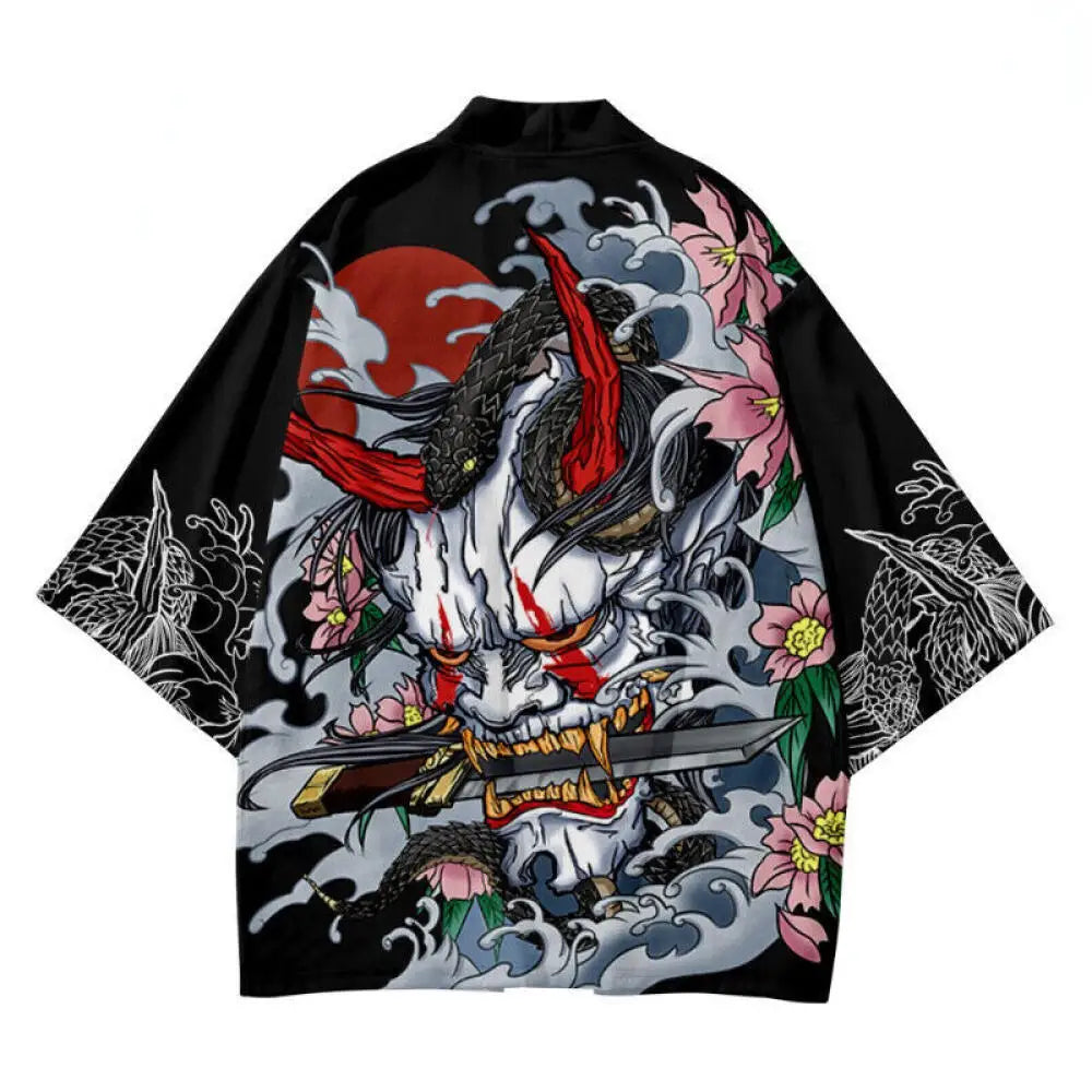 Summer Demon Snake Print Cardigan Men's Chinese Dragon Pattern Japanese Kimono Plus Size Asian Traditional Costume Cosplay Coat