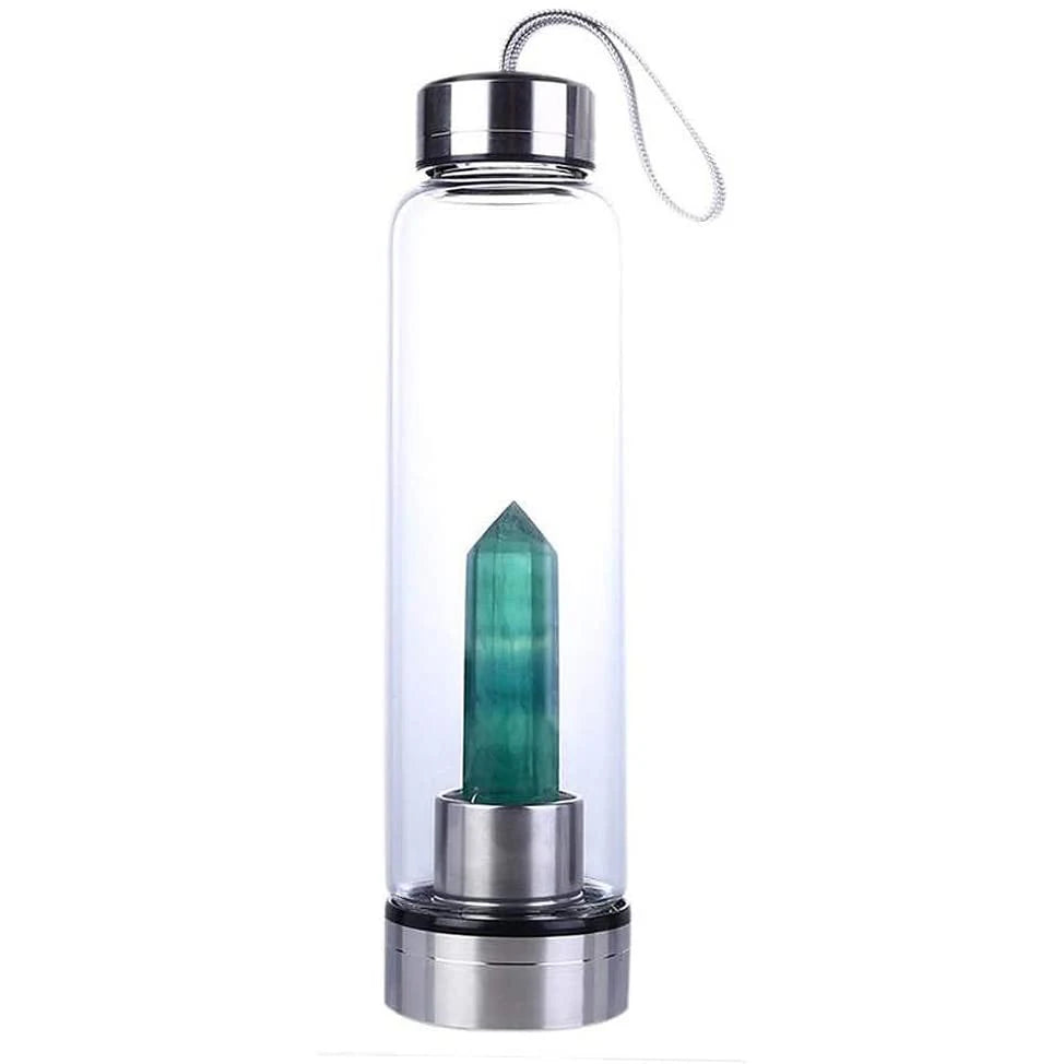 Crystal Water Bottle Gem Water Bottle Crystal Glass Water Energy Bottle Wellness Gem Water Bottle With Removable Natural Center