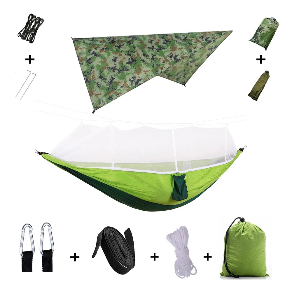 Shelter, Solitude, Survival – All-in-One Mosquito-Proof Camping Hammock with Rain Cover for the Wild at Heart
