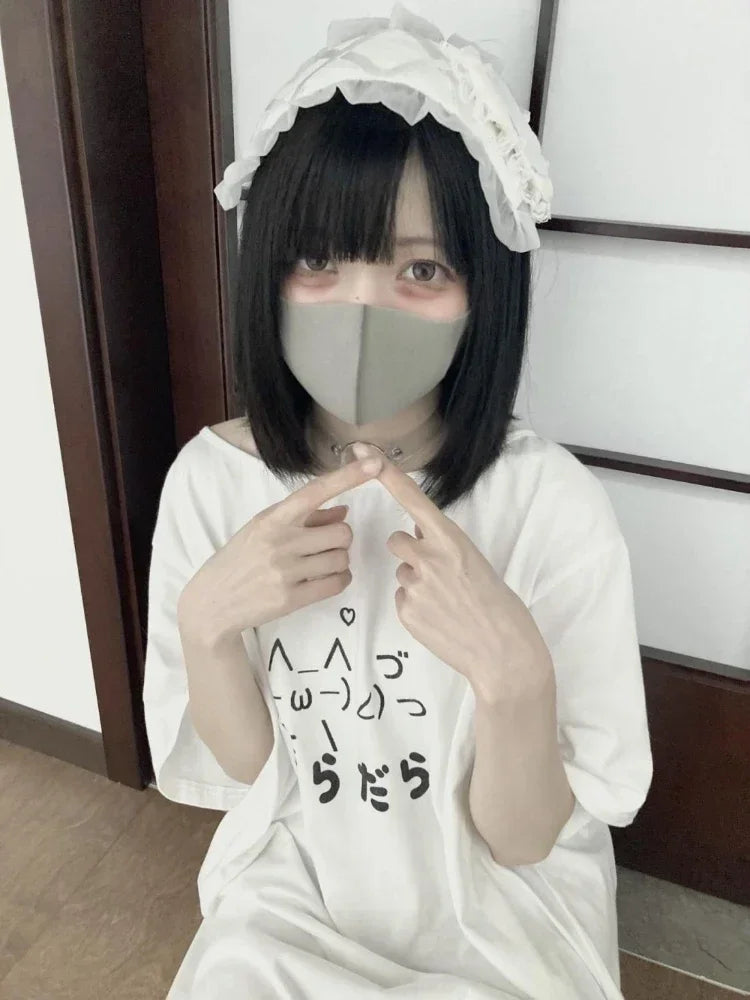 2025 Y2k Aesthetic Summer Loose T-shirt Women Casual O Neck Japanese Cartoon Tops Cute Short Sleeve Kawaii Sweet Harajuku Tees