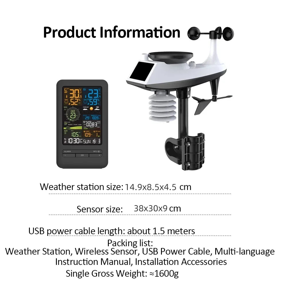 WiFi Smart Weather Station Smart Home Digital Thermometer with Sensor  Temperature Humidity Date Light Index Air Quality Monitor