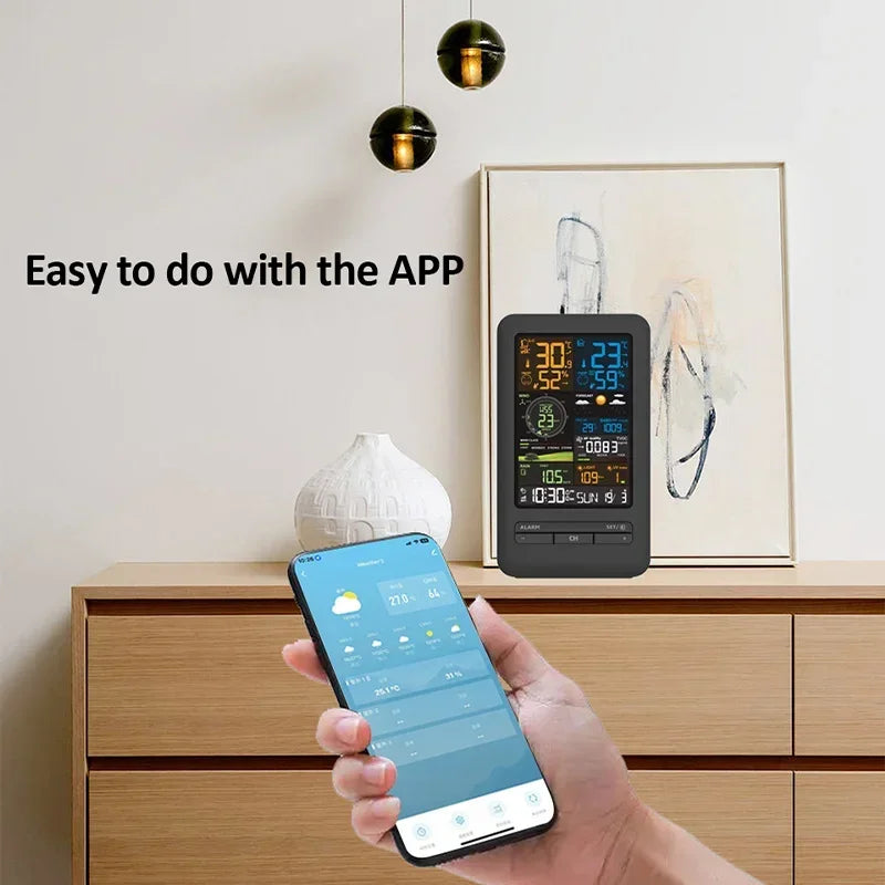 WiFi Smart Weather Station Smart Home Digital Thermometer with Sensor  Temperature Humidity Date Light Index Air Quality Monitor