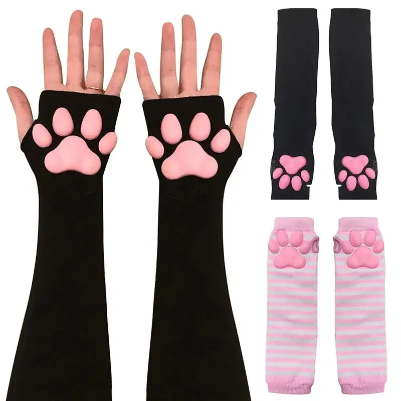 Punk Gothic Gloves Cute Cat Paw Fingerless Mittens Winter Warmer Arm Sleeve Girl Y2K Clothes Women Anime Cosplay Gloves