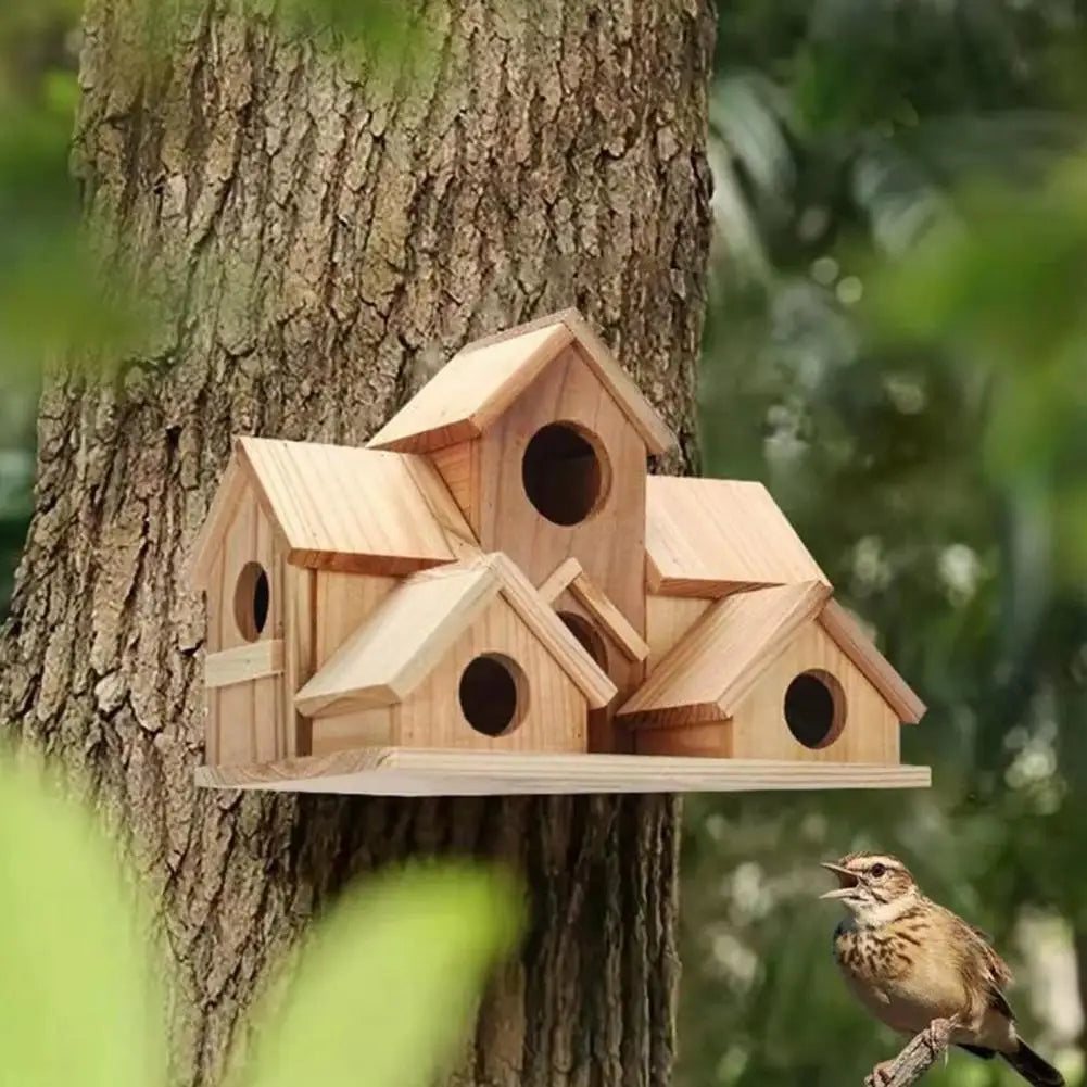 A Garden Full of Song – Handcrafted Wooden Birdhouse with 6-Room Haven for Feathered Guests