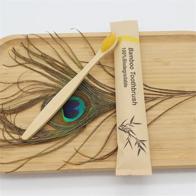 50/100Pcs Customisable Logo Soft Bristle Bamboo Toothbrush Eco Friendly Wood Tooth Brushes Traveling Teeth Care Tools for Adults
