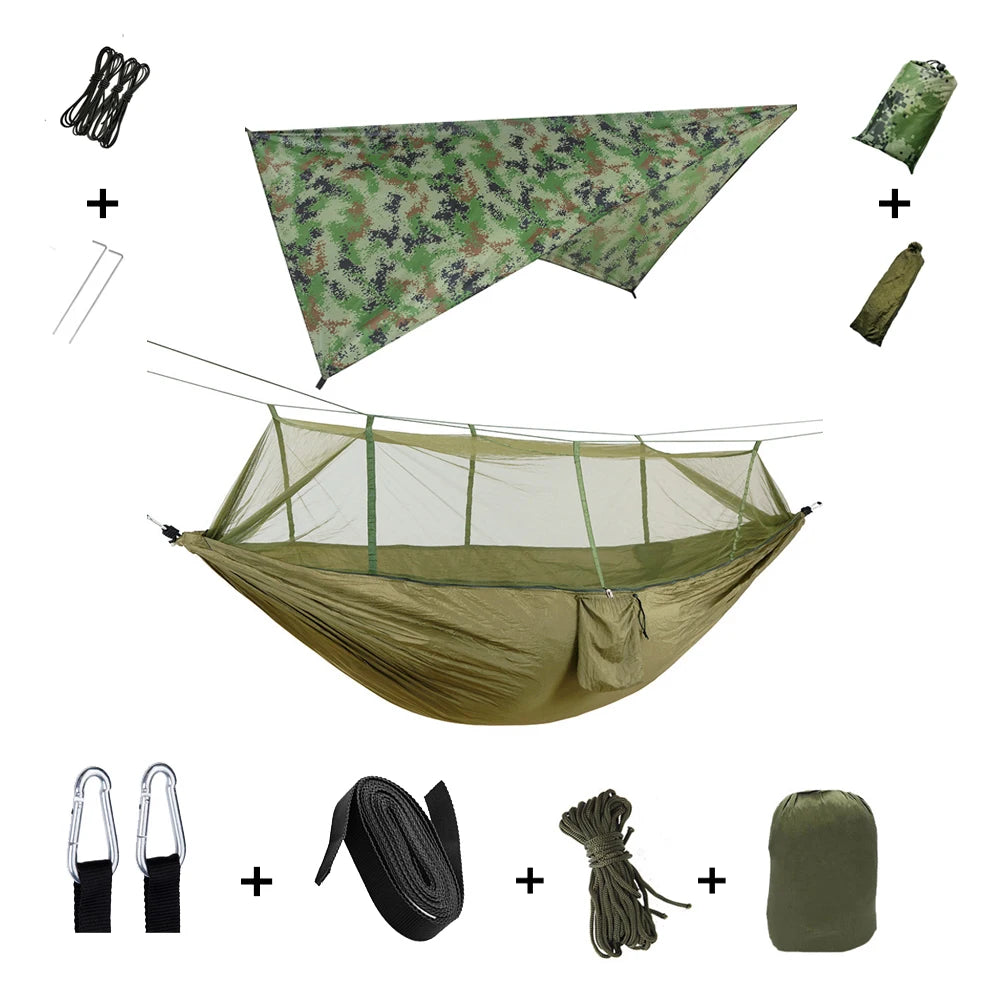 Shelter, Solitude, Survival – All-in-One Mosquito-Proof Camping Hammock with Rain Cover for the Wild at Heart