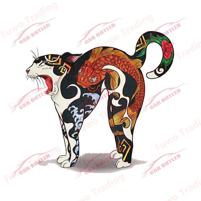 Japanese Samurai Cat Car Sticker Neko Kitty Decal Simple Fashion Caravan Window Motorcycle Bumper Trunk Laptop Decor Waterproof