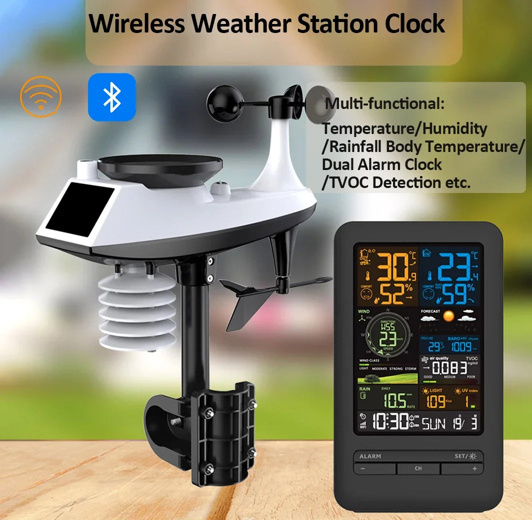 WiFi Smart Weather Station Smart Home Digital Thermometer with Sensor  Temperature Humidity Date Light Index Air Quality Monitor
