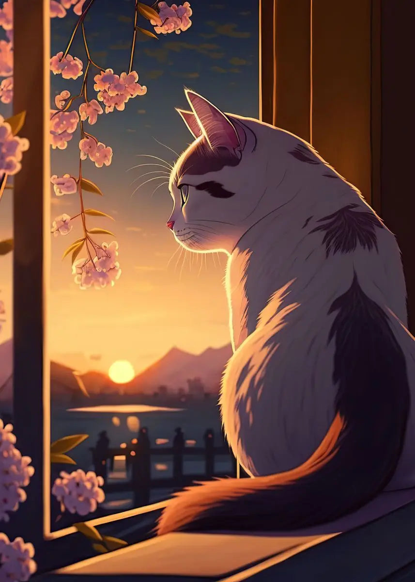 AB Fairy Dust Diamond Painting Cats Cherry Blossom Wall Art Animals Japan Style Abstract Art Lovely Cats Pictures Kid Room Decor