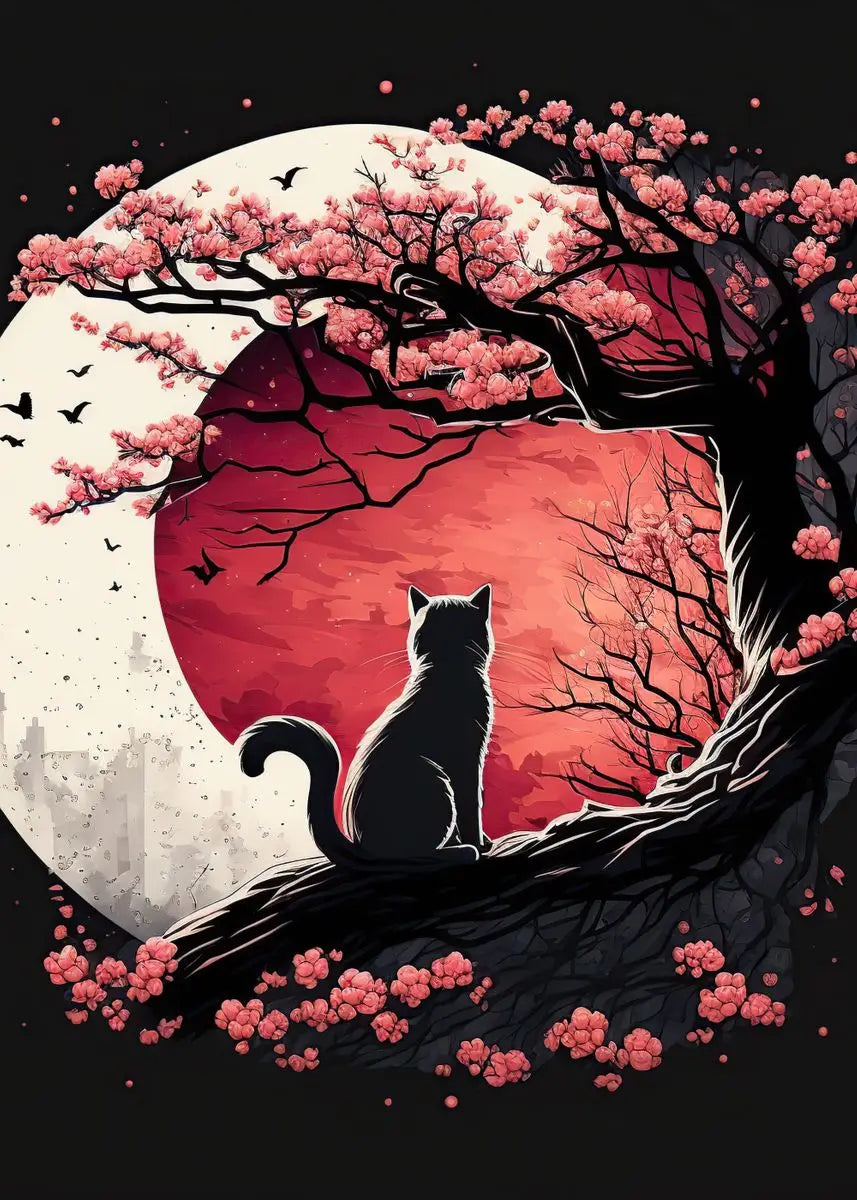 AB Fairy Dust Diamond Painting Cats Cherry Blossom Wall Art Animals Japan Style Abstract Art Lovely Cats Pictures Kid Room Decor