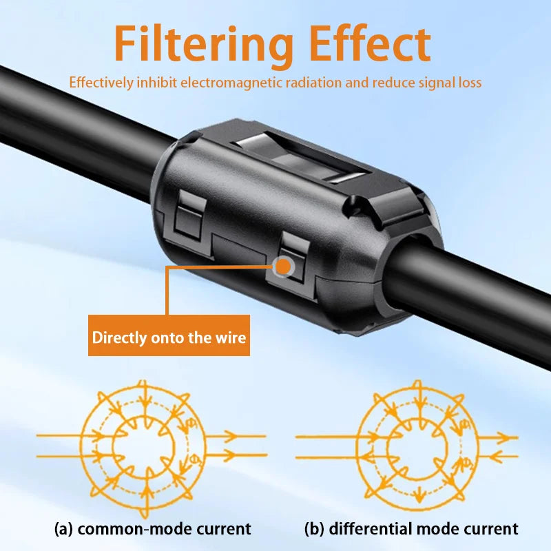20/100 PCS Black Snap Magnetic Ring Ferrite Filter For Cable Shield EMC Inner Diameter 3.5MM 5/7/9/11/13/15MM Degaussing Filter