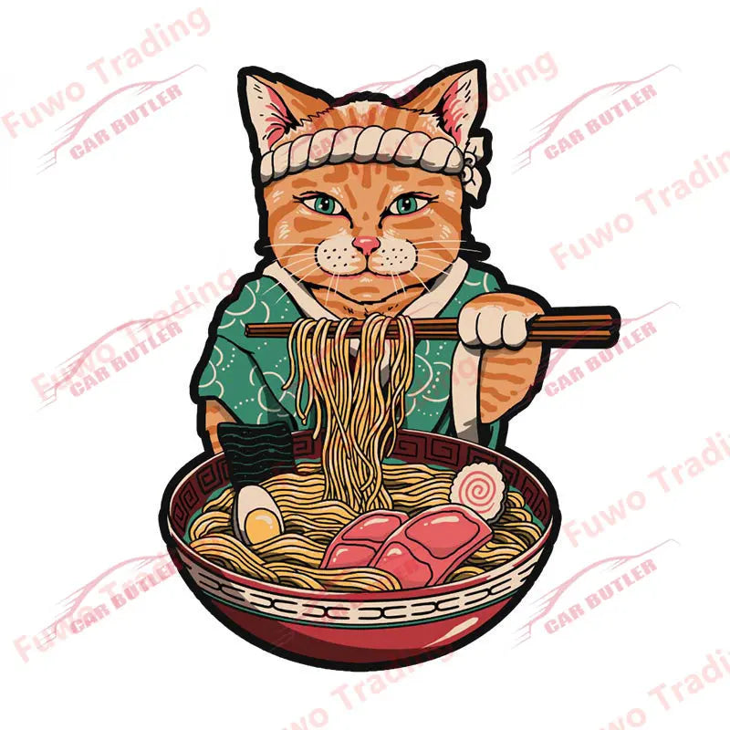 Japanese Samurai Cat Car Sticker Neko Kitty Decal Simple Fashion Caravan Window Motorcycle Bumper Trunk Laptop Decor Waterproof
