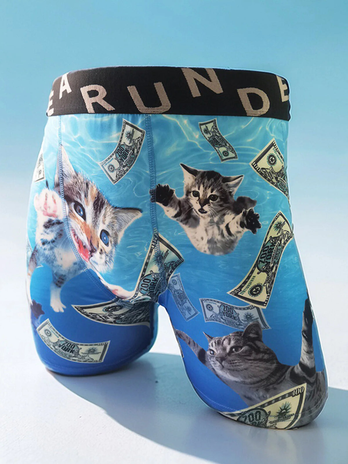 Fashion Men's 3D Cat Printed Funny Pattern Tilament Pants Breathable and Comfortable Fast Dry Sport Boxers Briefs Plus Size