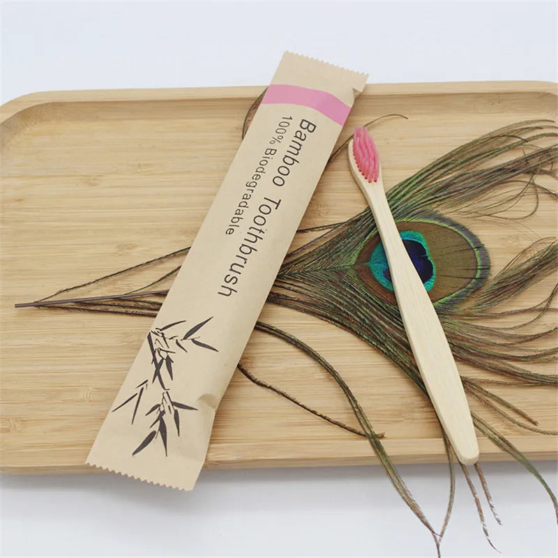 50/100Pcs Customisable Logo Soft Bristle Bamboo Toothbrush Eco Friendly Wood Tooth Brushes Traveling Teeth Care Tools for Adults