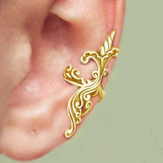 Huitan Aesthetic Sea Wave Design Clip-on Earrings for Women Anti Color Vintage Female Ear Cuffs Trend Cartilage Earrings Jewelry