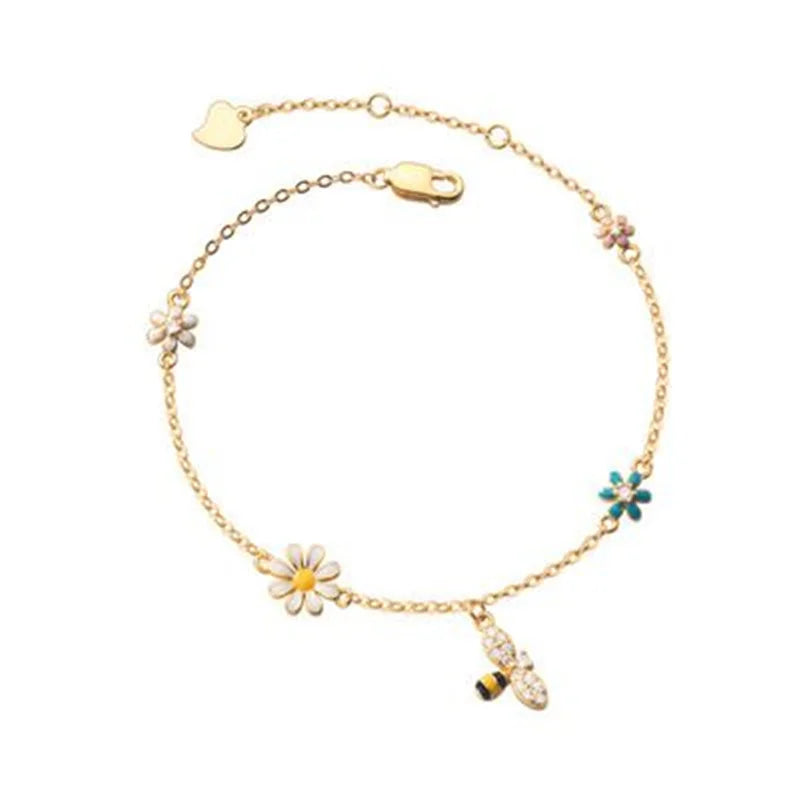 925 Silver Garden of Light – Sterling Silver Daisy & Bee Charm Bracelet That Dances with Every Move